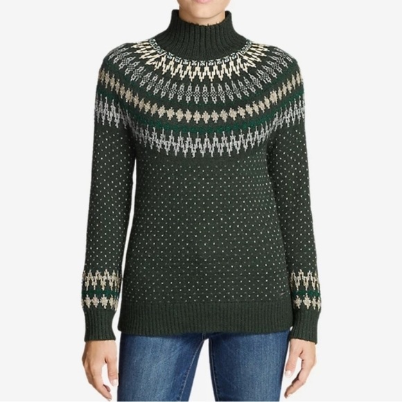 Eddie Bauer Arctic Fair Isle Sweater Green Women Size Large - Picture 1 of 9